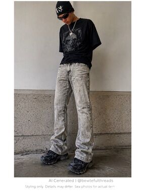 Grey Acid Wash Slim Straight Jeans W38 Long Inseam Y2K Streetwear